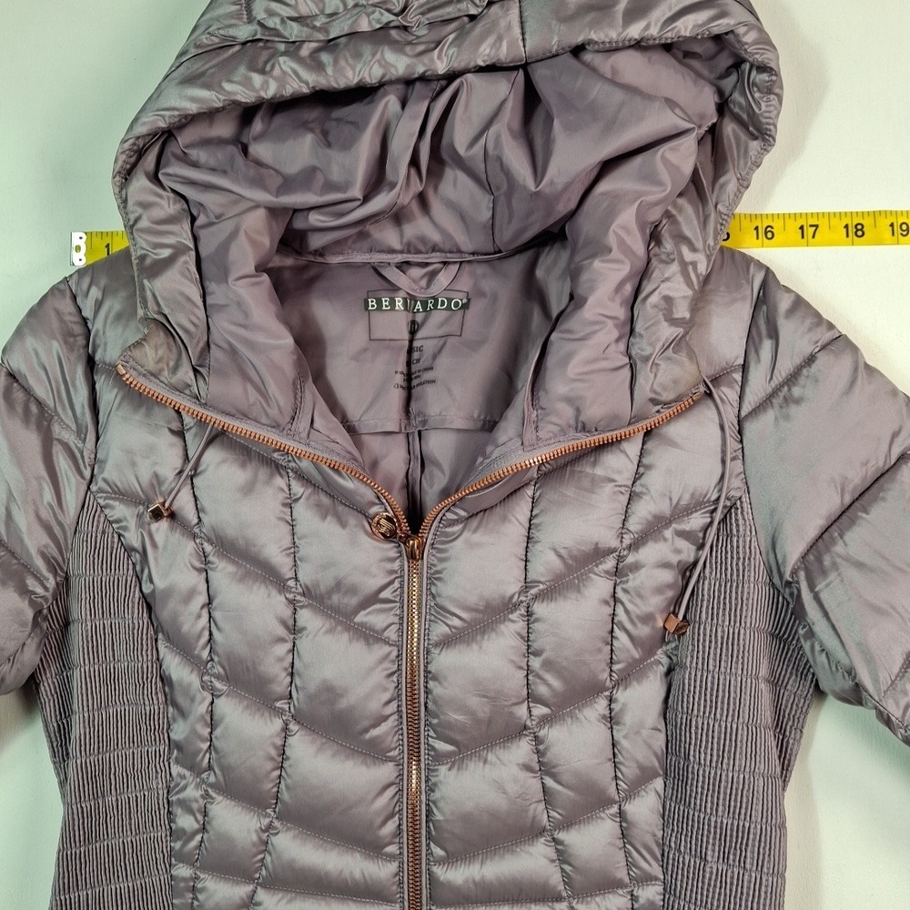 Bernardo EcoPlume Hooded Packable Quilted Jacket Womens S Purple Rose Gold Zip - Picture 3 of 12